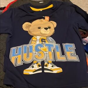 Kids Navy Blue Hustle Bear Graphic T-Shirt size 7